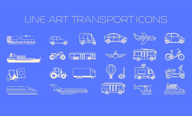 Línea de transporte iconos conjunto grande