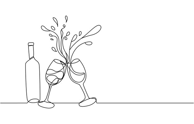 línea de vaso de champán o de vino línea de estilo de arte ilustración vectorial eps Winehouse línea continua