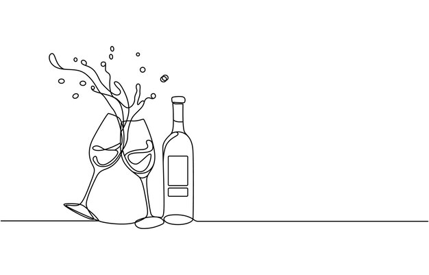 línea de vaso de champán o de vino línea de estilo de arte ilustración vectorial eps Winehouse línea continua