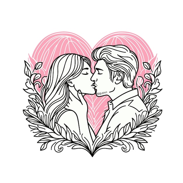 Línea vectorial un hombre y una mujer se besan diseño de San Valentín