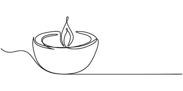 Una línea de vela diwali aislada sobre un fondo blanco dibujo a mano de una sola línea continua diwali