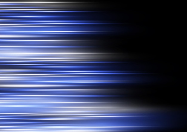 Línea de velocidad blanca brillante Destello de lente azul Rayos láser Rayos horizontales Efecto de luz Vector