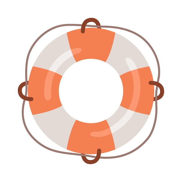Línea de vida con cuerda Ilustración de vector de estilo plano de un flotador de vida circular para equipos de a bordo ahogados Línea de vida marina en naranja y blanco