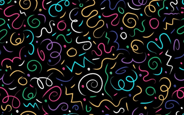 Línea Vivied garabateo patrón sin costuras de moda de los años 90 estilo retro niños fiesta confeti textura infantil
