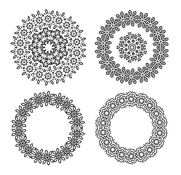 Lineal descuidadamente dibujado a mano un conjunto de mandala ornamental boceto.