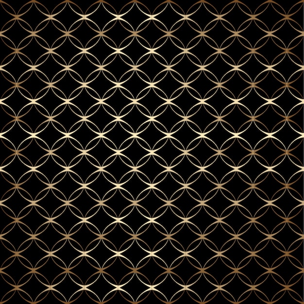 Lineal oro art deco simple de patrones sin fisuras con círculos, colores negro y dorado