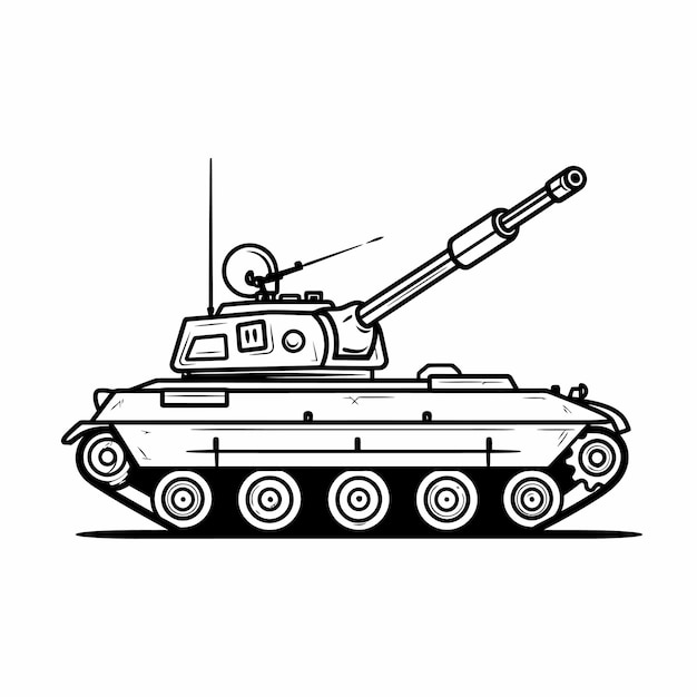 Vector linear_icon_turret_army_track_tank_with_long_bar