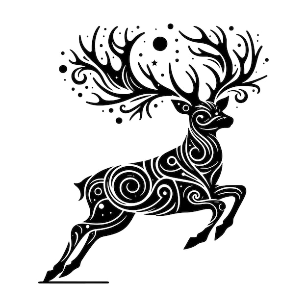 un lineart de ciervo con una ilustración vectorial de cuerno grande aislada en un fondo transparente