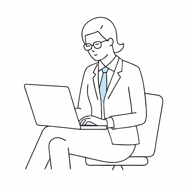 Un lineart continuo una mujer trabajando en un portátil sentada en el sofá una ilustración de arte de línea 1