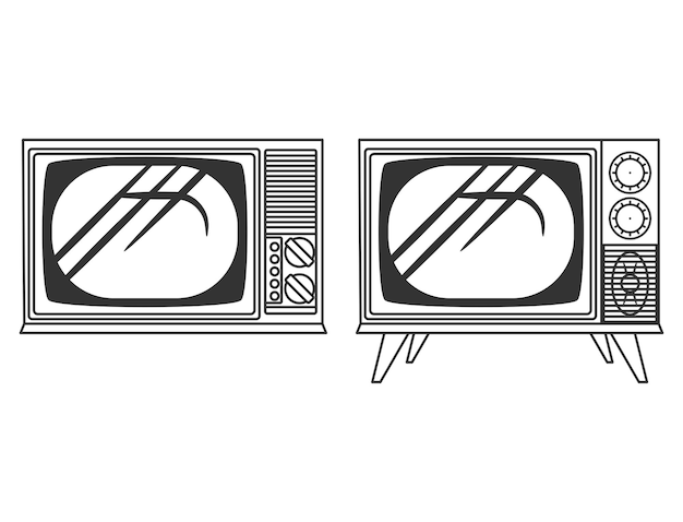 Lineart de TV vintage en blanco y negro