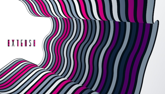 Líneas abstractas en fondo vectorial abstracto de perspectiva dimensional 3D, diseño de diseño funky genial, plantilla retro de los años 70.