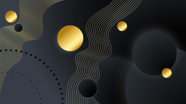 Líneas abstractas negras y doradas fondo de lujo con círculo
