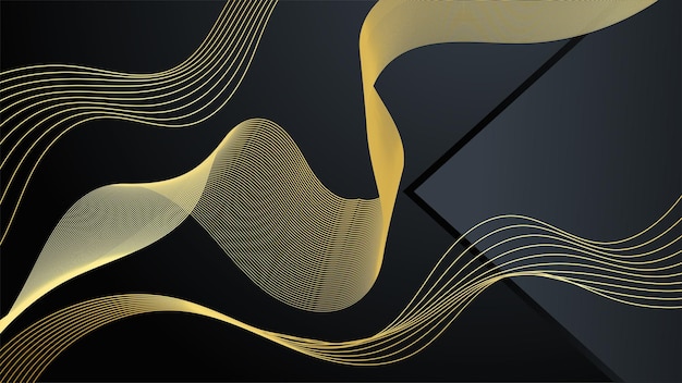Líneas abstractas negras y doradas fondo de lujo con onda curva