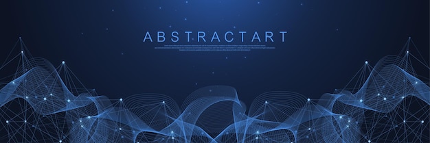 Líneas abstractas de tecnología y fondo de conexión de puntos Conexión de datos digitales y concepto de big data Visualización de datos digitales Flujo de ondas Tecnología de explosión cuántica Ilustración vectorial
