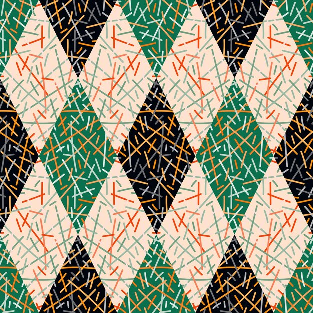 Líneas aleatorias mosaico de patrones sin fisuras Azulejo geométrico tribal dibujado a mano Ornamento de línea étnica vintage