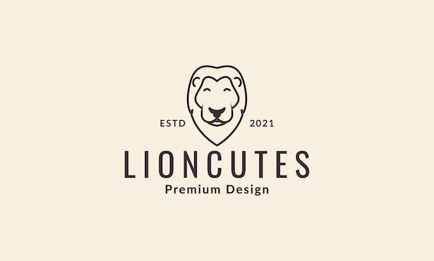 Líneas animales dibujos animados cabeza leones sonrisa logo símbolo vector icono ilustración diseño