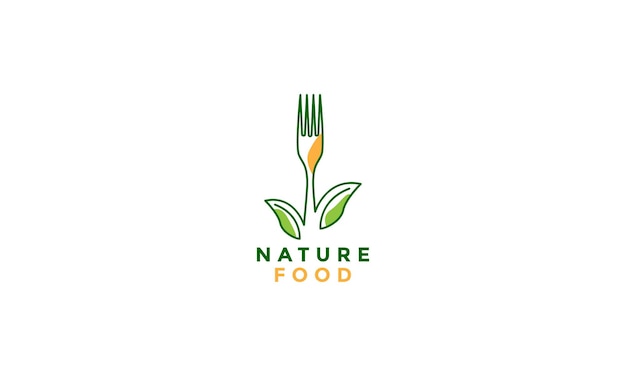 Líneas arte abstracto color naturaleza comida hoja con tenedor logotipo diseño vector icono símbolo ilustración