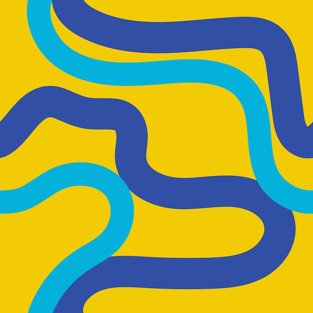 Vector líneas azules de patrones sin fisuras olas fondo amarillo abstracto ilustración vectorial