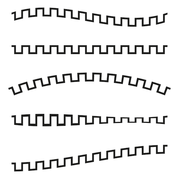 Líneas de borde en zigzag Patrones geométricos abstractos Formas cuadradas onduladas Elementos negros vectoriales