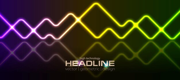 Líneas brillantes de láser de neón geométrico colorido con reflexión tecnología abstracta diseño de banner moderno Fondo vectorial