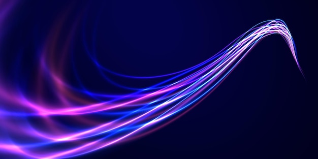 Líneas de brillo vectorial efecto de flujo de aire Ruta de luz onda de fuego Ruta de fuego línea de rastro luces de automóviles