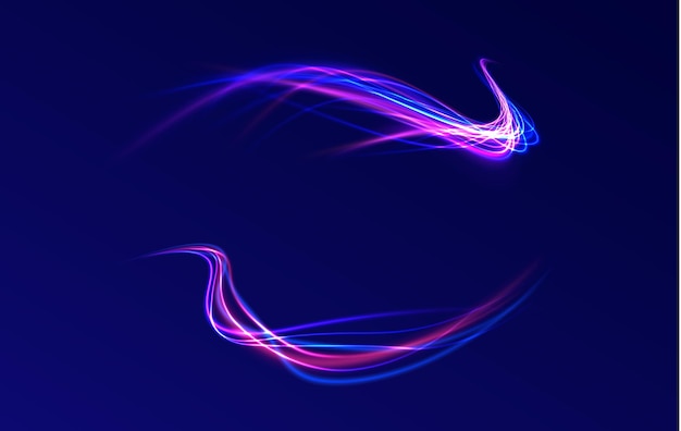Líneas de brillo vectorial efecto de flujo de aire Ruta de luz onda de fuego Ruta de fuego línea de rastro luces de automóviles