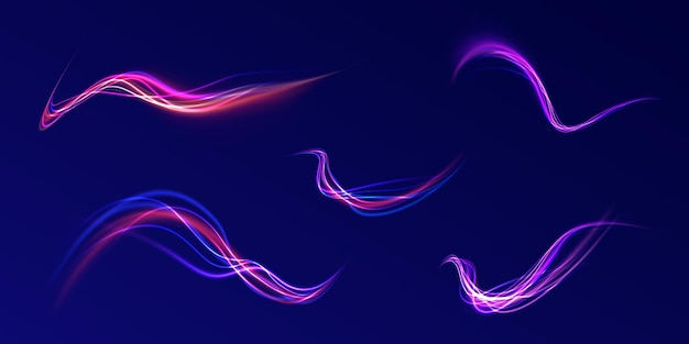 Líneas de brillo vectorial efecto de flujo de aire Ruta de luz onda de fuego Ruta de fuego línea de rastro luces de automóviles