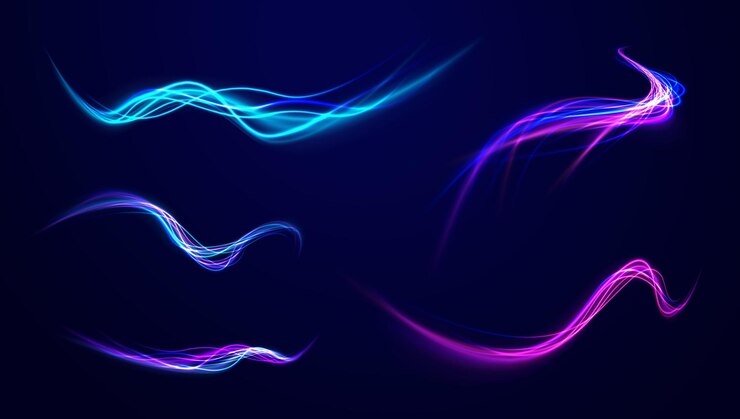 Vector líneas de brillo vectorial efecto de flujo de aire ruta de luz onda de fuego ruta de fuego línea de rastro luces de automóviles