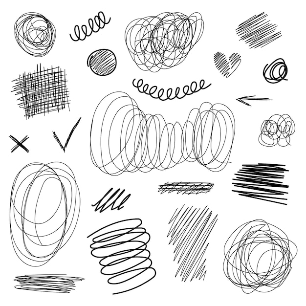 Líneas caóticas y confusión Formas de estilo infantil Ilustración vectorial