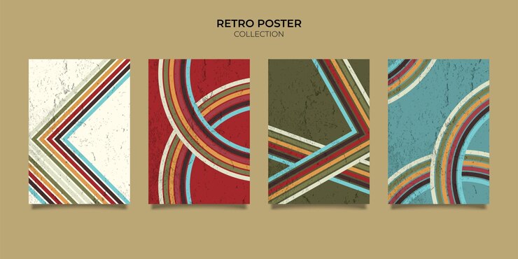 Líneas de cartel de fondo de rayas de estilo retro vintage años 70. formas vector diseño gráfico 1970 fondo retro. marco de línea de la era de los 70 con estilo abstracto