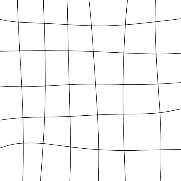 Líneas celulares negras horizontales y verticales desiguales sobre un fondo blanco Diseño a cuadros dibujado a mano Dibujo de garabatos en blanco y negro Textura de enrejado de celosía