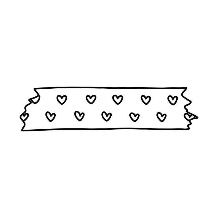 Vector líneas de cinta washi con patrón de corazón cinta adhesiva con adornos en blanco y negro cinta escocesa decorativa estética con bordes rasgados para planadores de álbumes de recortes artesanía de cuadernos