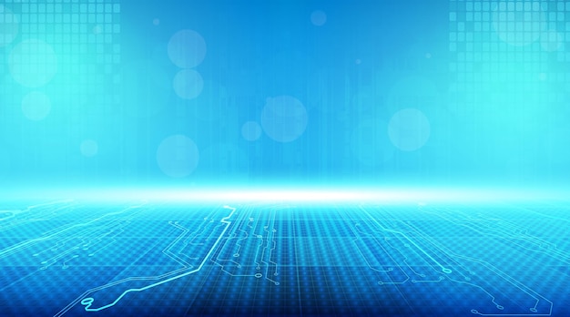 Líneas de circuitos digitales tecnología futurista abstracto y ciberespacio con fondo azul