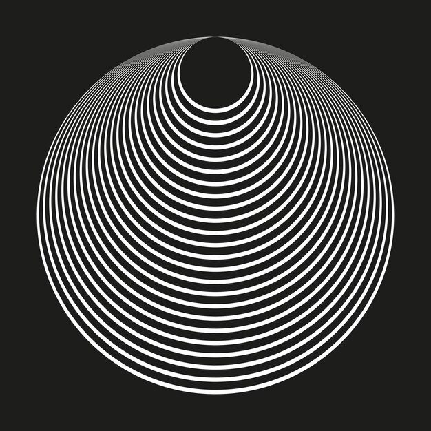 Líneas circulares abstractas Esfera de arte óptico Patrón geométrico monocromático Ilustración vectorial