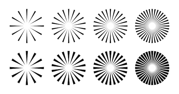 Líneas circulares radiales Líneas radiantes circulares Elemento geométrico Símbolo de los rayos de la estrella del sol Formas geométricas abstractas Elemento de diseño Ilustración vectorial aislada sobre fondo blanco
