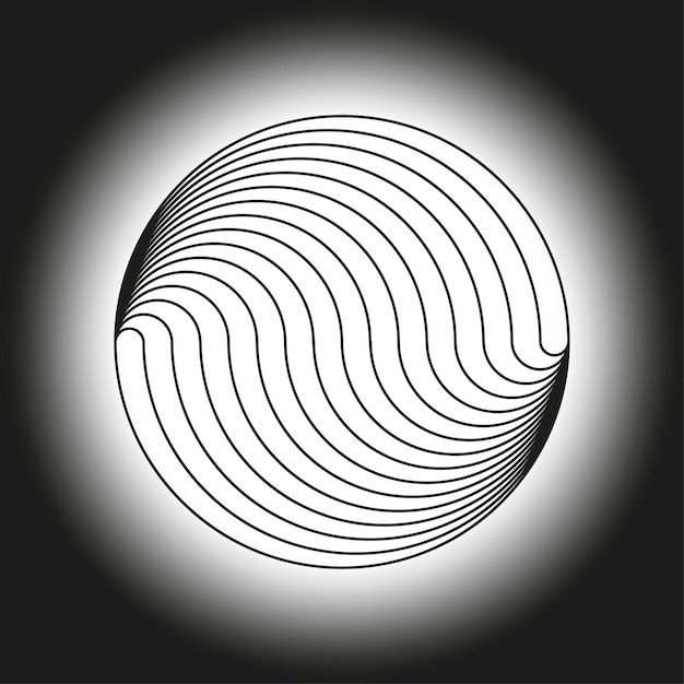Líneas de círculo de onda Forma óptica redonda Objeto vectorial de gradiente Ilusión en blanco y negro