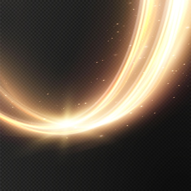 Líneas de círculo de oro luminosas de velocidad Efecto de luz brillante Movimiento abstracto Líneas de círculo de oro