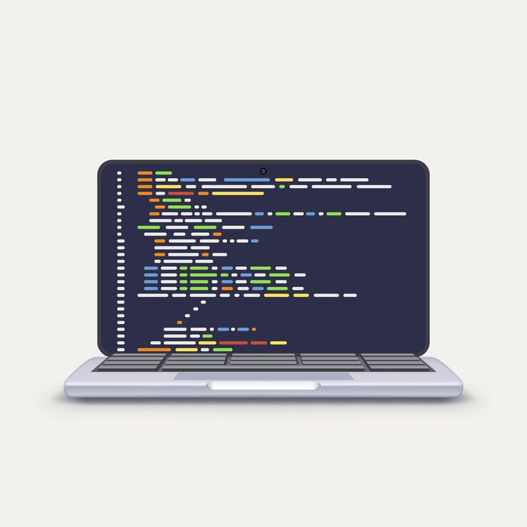 Vector líneas de código de software en la pantalla de la computadora portátil
