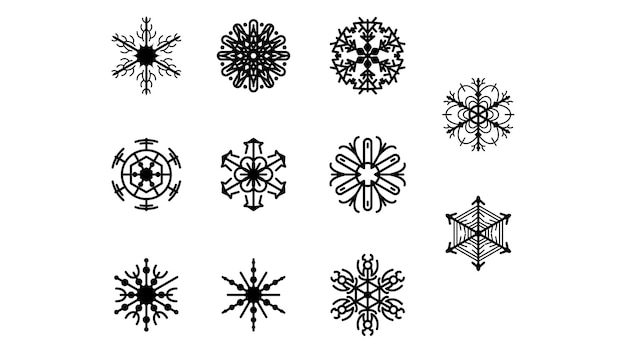 Líneas de colección negras Flocos de nieve Doodle Decoración de invierno Elementos Diseño vectorial Estilo