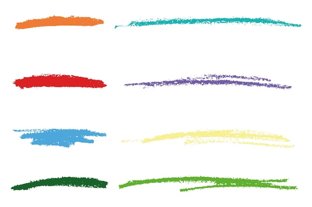 Líneas coloridas dibujadas a mano con tiza y textura de lápiz de cera Un juego de subrayados sketchy