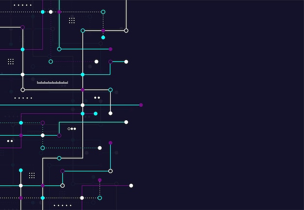 Líneas de conexión de circuitos de red y puntos Tecnología y concepto de Big Data Ilustración vectorial
