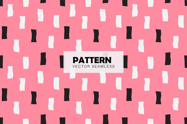 Líneas cortas blancas y negras rectángulo forma abstracta fondo rosa sin costuras repetición patrón lindo