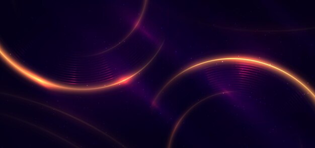Líneas curvas doradas brillantes abstractas sobre un fondo azul oscuro con efecto de iluminación