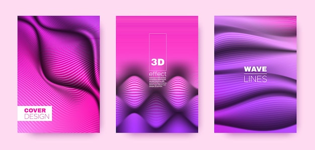 Líneas curvas de onda de colección de carteles 3d abstractos