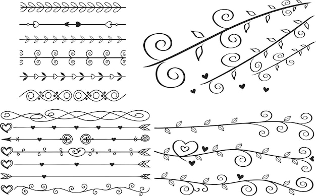 Líneas decorativas con temas de corazón para divisores elegantes Ilustración artística