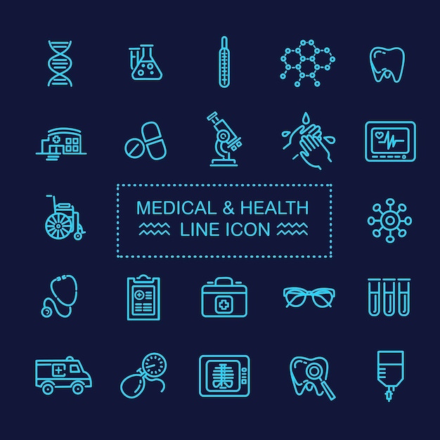 Líneas delgadas icono de la web conjunto de medicina y salud
