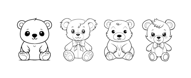 Líneas de dibujos animados de osos lindos para páginas para colorear ilustración de libros para colorear para osos de peluche