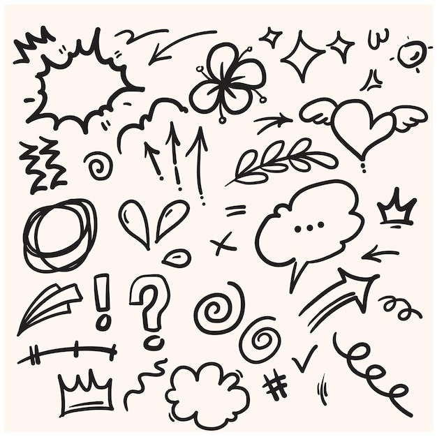 Líneas de doodle flechas círculos y curvas vector