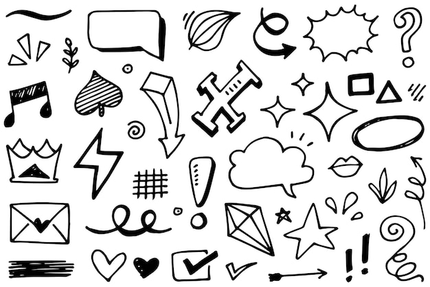 Líneas de doodle flechas círculos y curvas vectoriales elementos de diseño dibujados a mano aislados en fondo blanco para ilustración vectorial infográfica