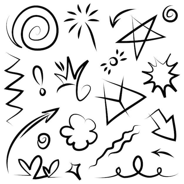 Líneas de doodle flechas círculos y curvas vectoriales elementos de diseño dibujados a mano aislados en fondo blanco para ilustración vectorial infográfica